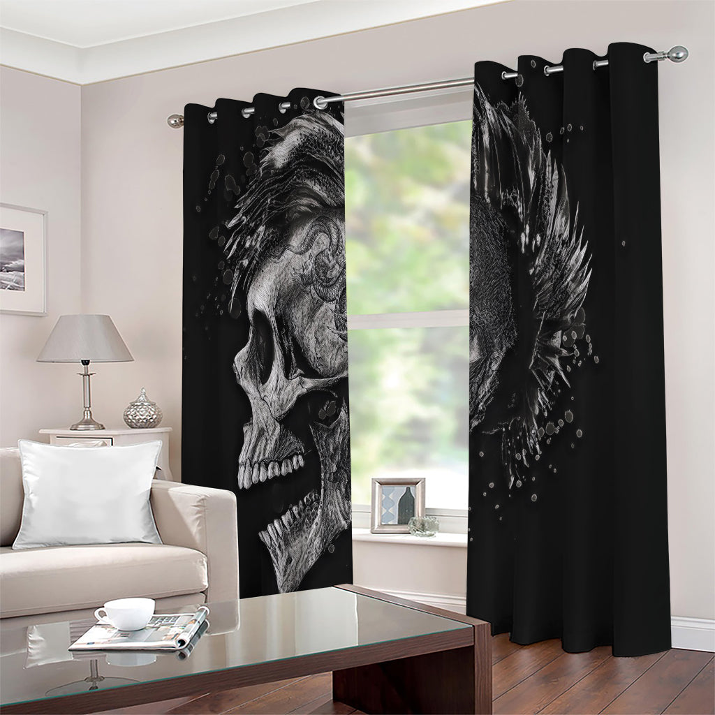 Monochrome Punk Skull Print Extra Wide Grommet Curtains
