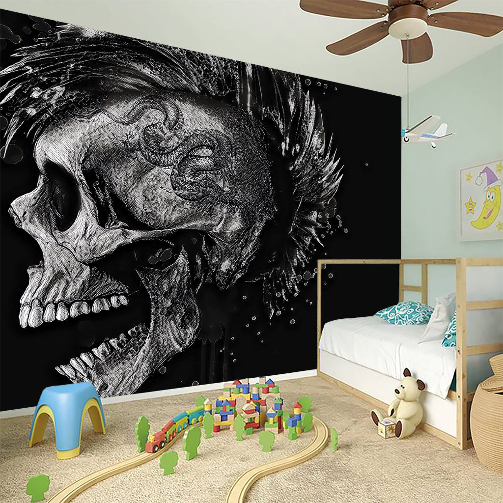 Monochrome Punk Skull Print Wall Sticker