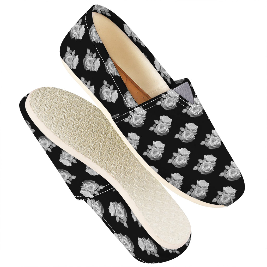 Monochrome Rose Pattern Print Casual Shoes