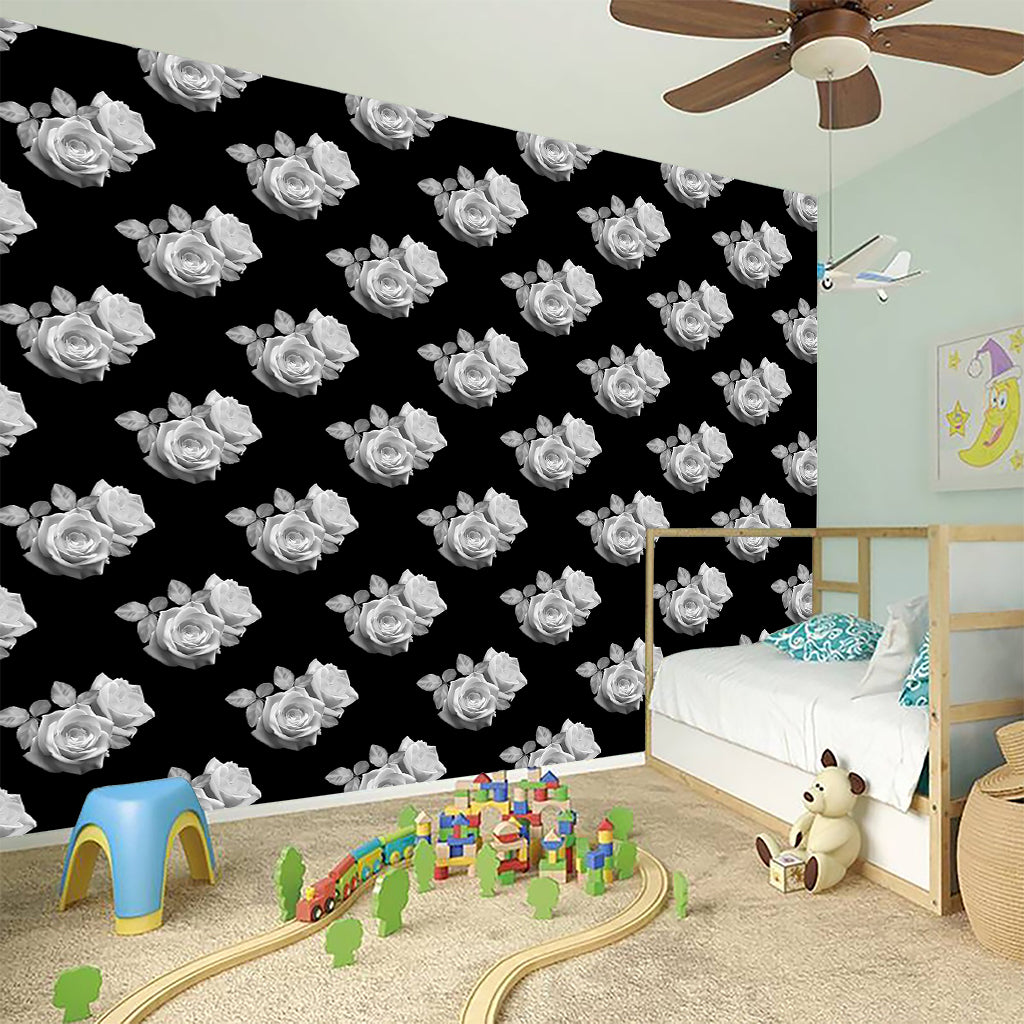 Monochrome Rose Pattern Print Wall Sticker