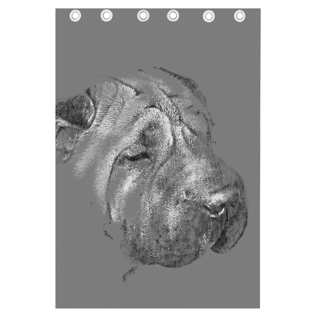 Monochrome Shar Pei Print Curtain