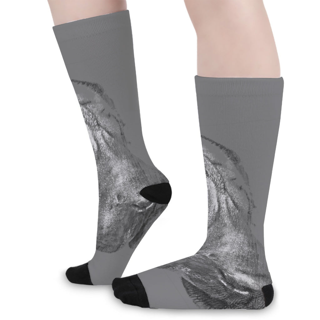 Monochrome Shar Pei Print Long Socks