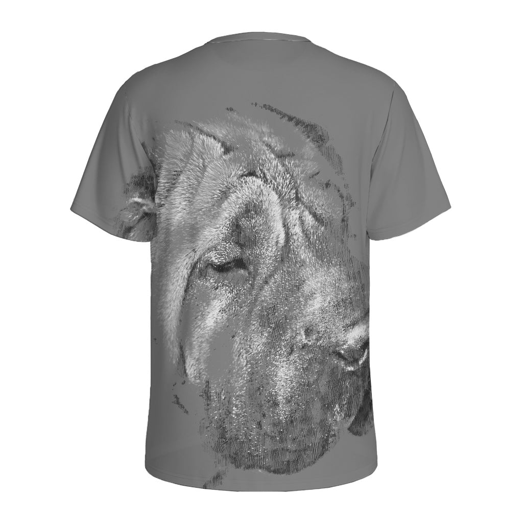Monochrome Shar Pei Print Men's Sports T-Shirt