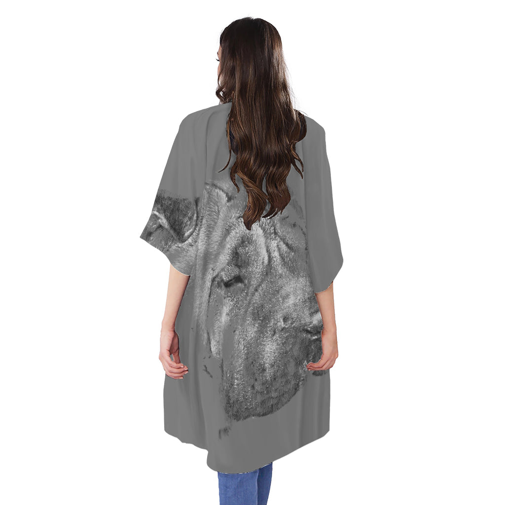 Monochrome Shar Pei Print Open Front Beach Cover Up