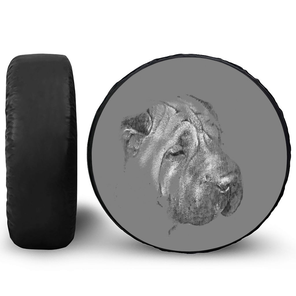 Monochrome Shar Pei Print Tire Cover