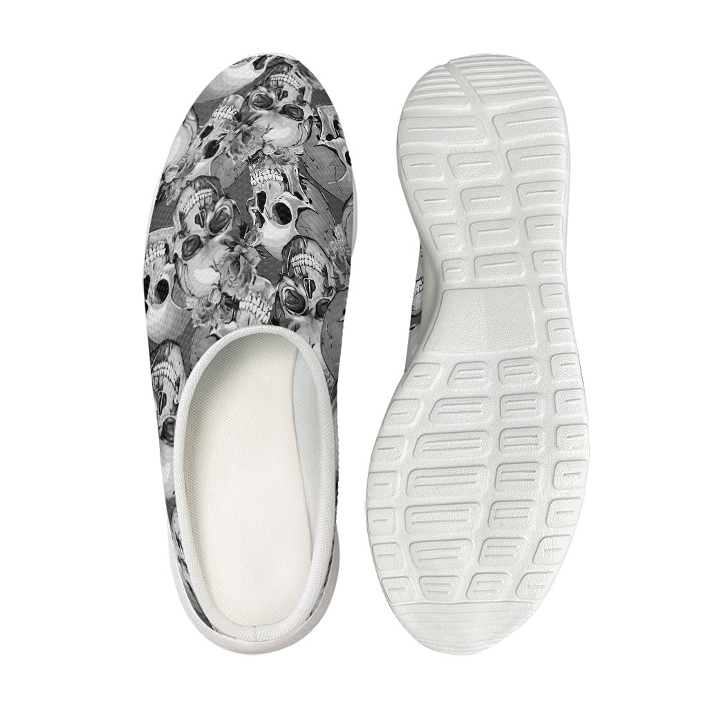 Monochrome Skull Flowers Pattern Print Mesh Casual Shoes