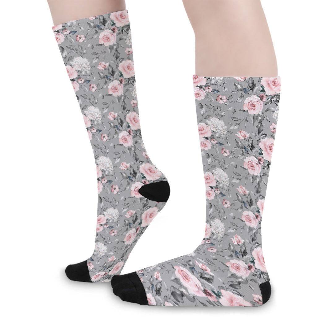 Monochrome Spring Floral Print Long Socks