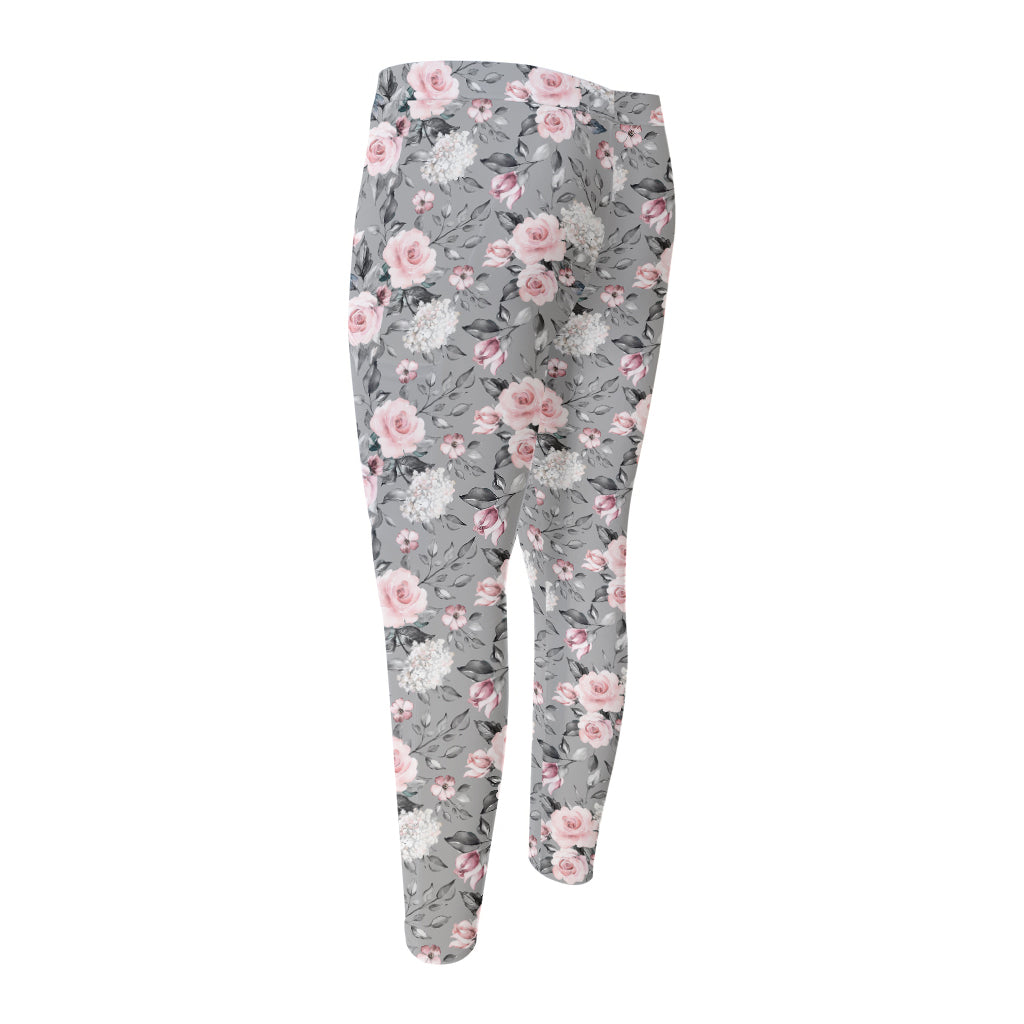 Monochrome Spring Floral Print Men's Compression Pants