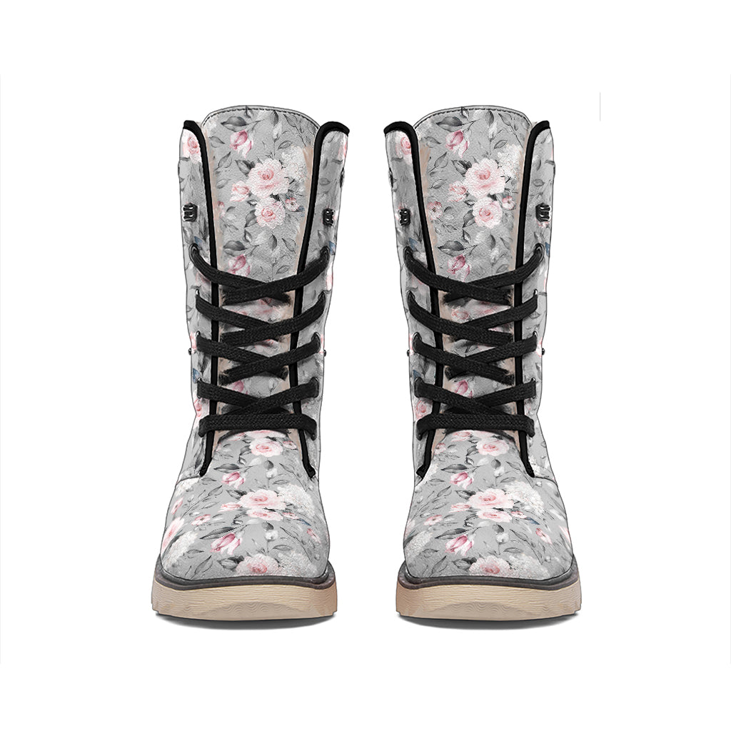 Monochrome Spring Floral Print Winter Boots