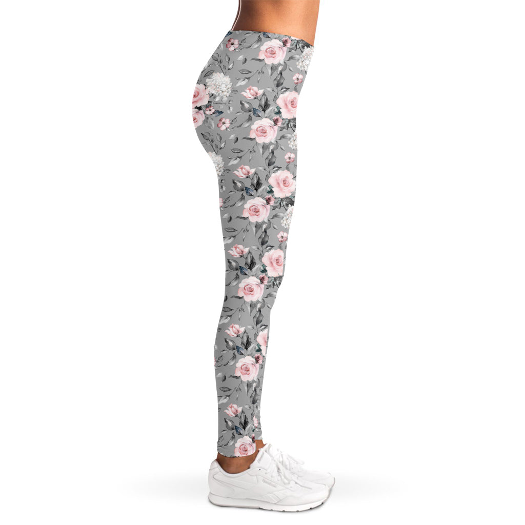 Monochrome Spring Floral Print Women's Leggings