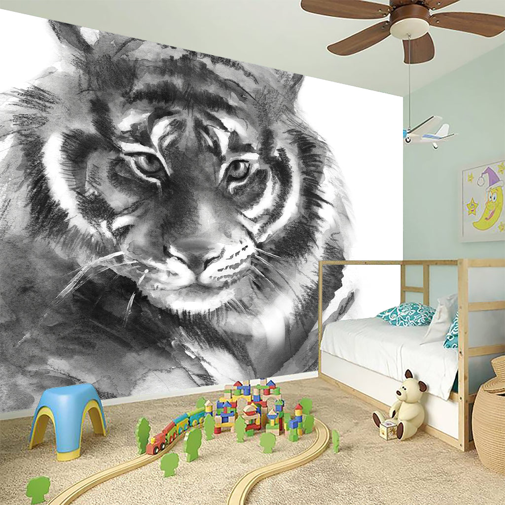 Monochrome Watercolor White Tiger Print Wall Sticker