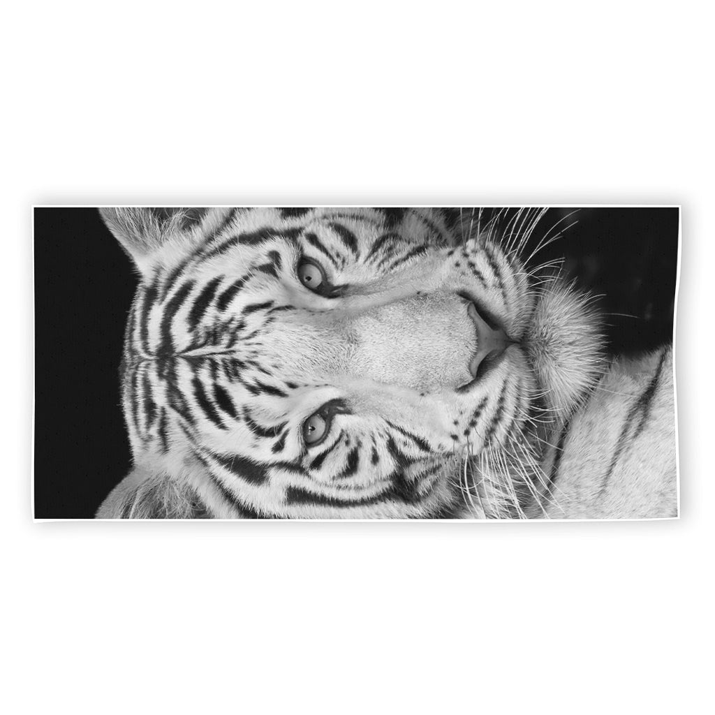 Monochrome White Bengal Tiger Print Beach Towel
