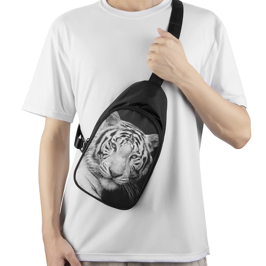 Monochrome White Bengal Tiger Print Chest Bag