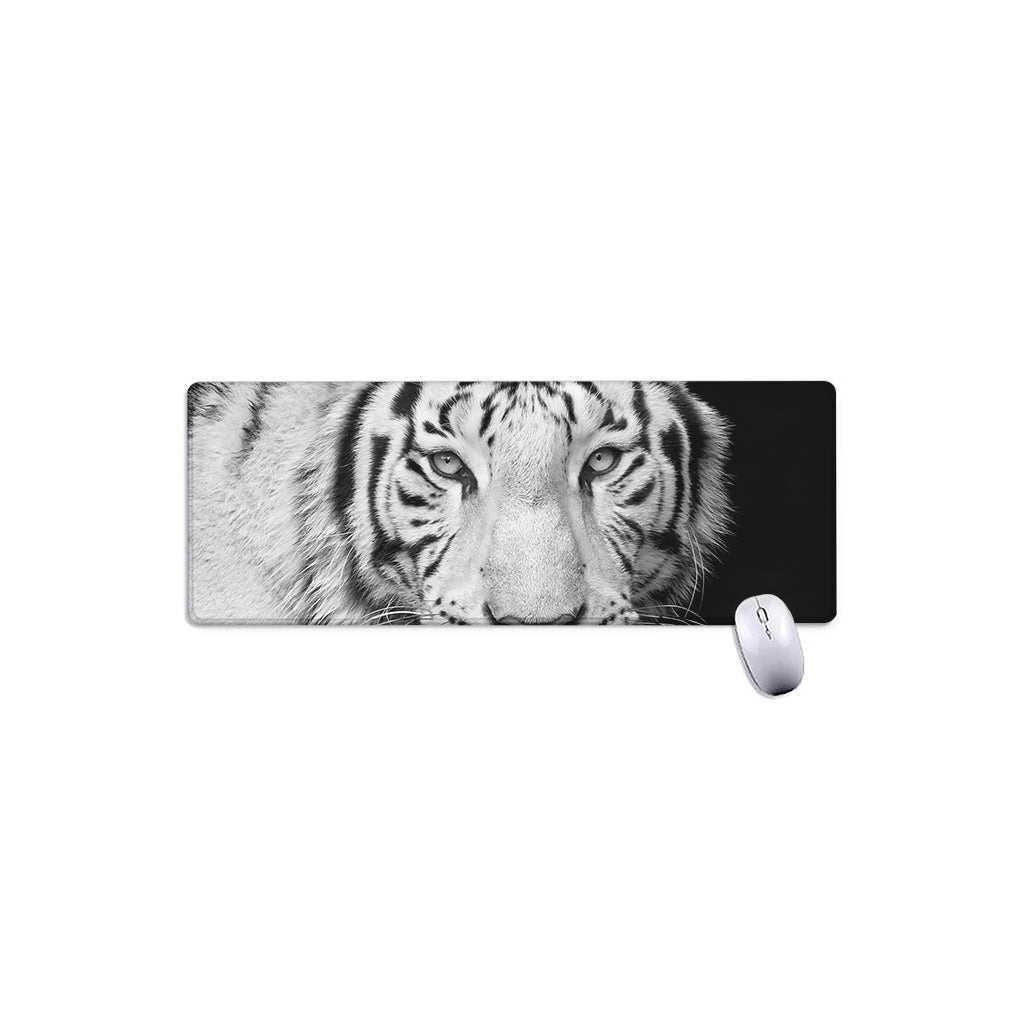 Monochrome White Bengal Tiger Print Extended Mouse Pad