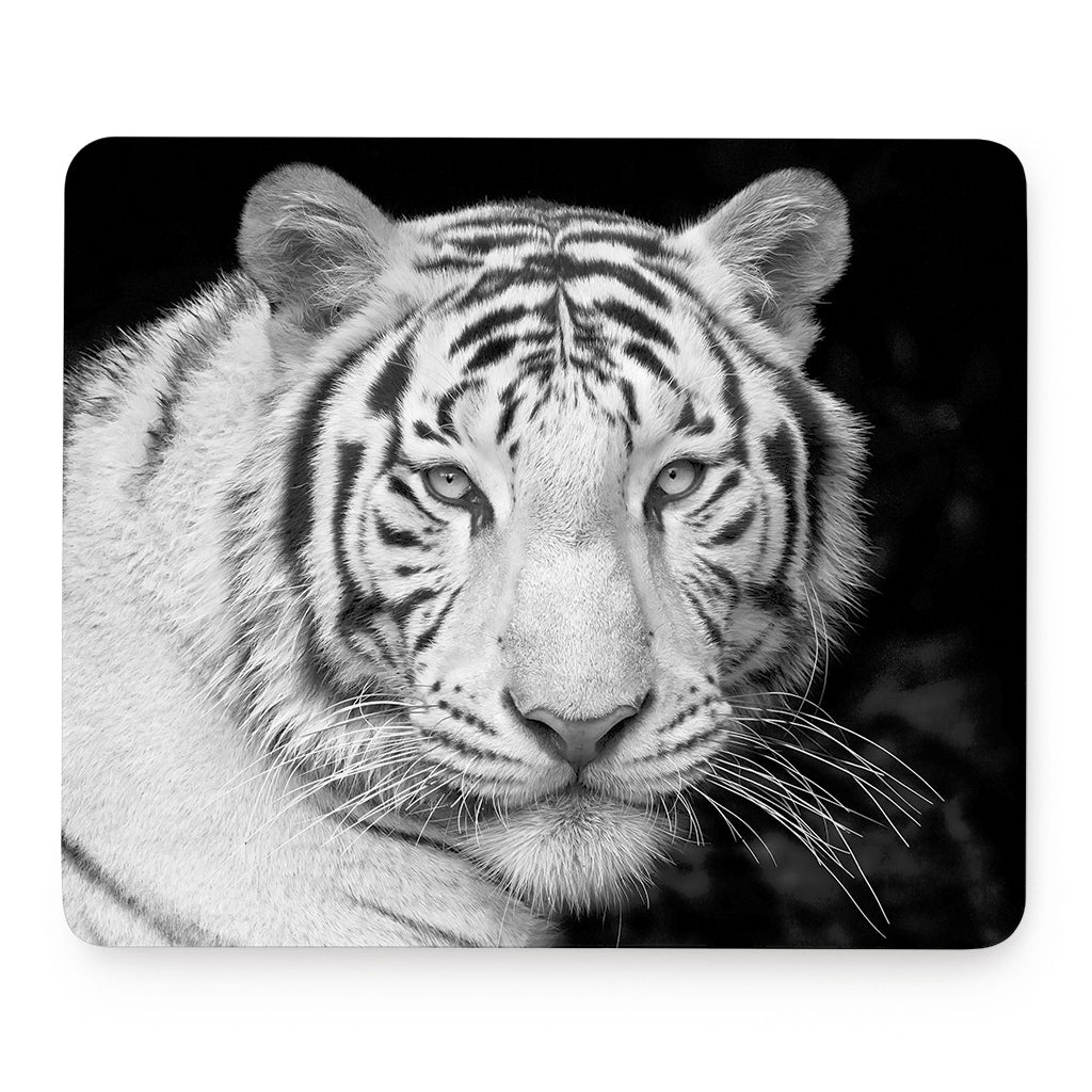 Monochrome White Bengal Tiger Print Mouse Pad