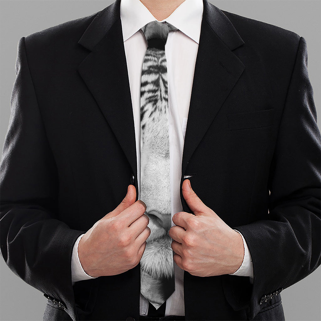 Monochrome White Bengal Tiger Print Necktie