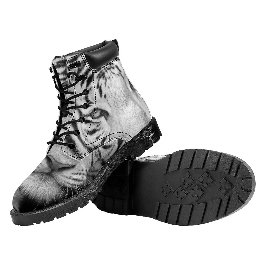 Monochrome White Bengal Tiger Print Work Boots