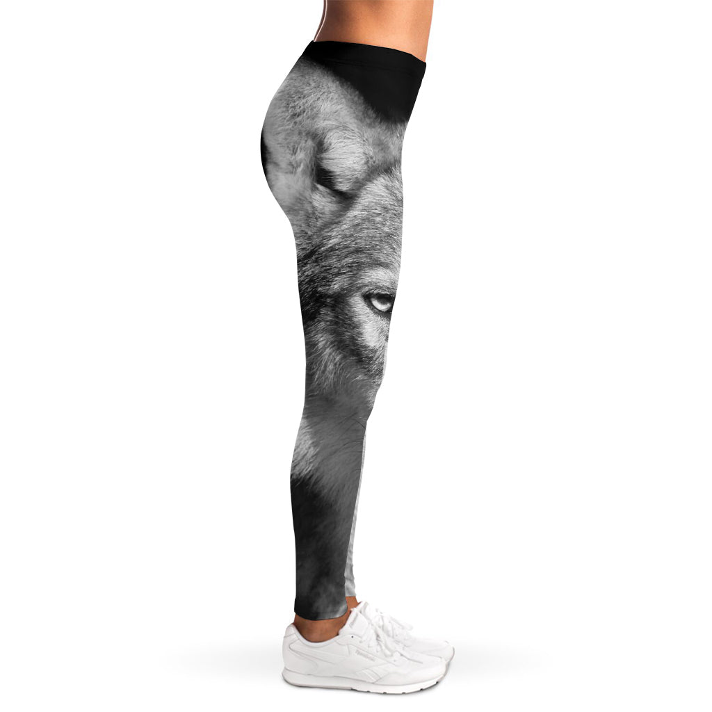 Monochrome Wolf Print Women's Leggings