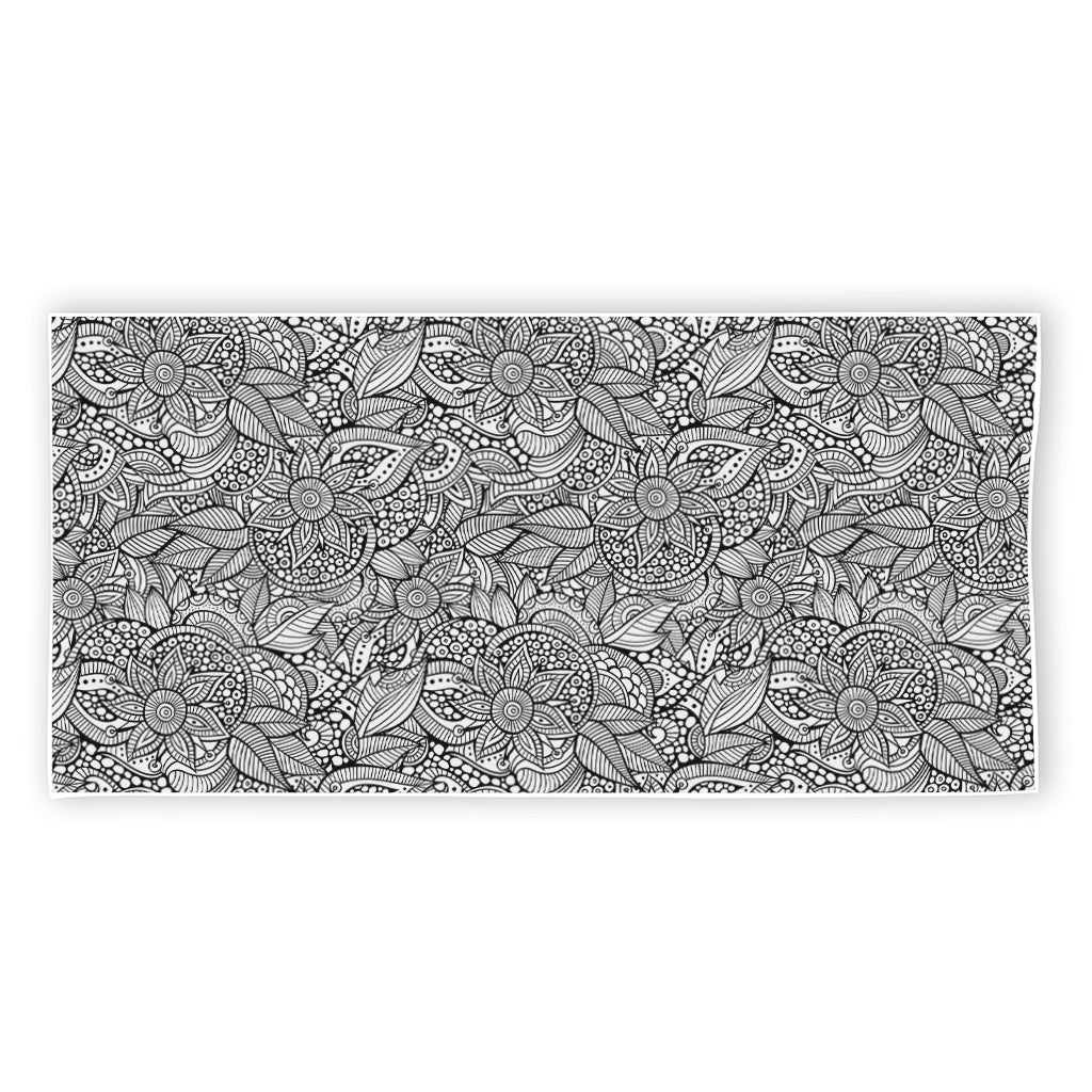 Monochrome Zentangle Pattern Print Beach Towel