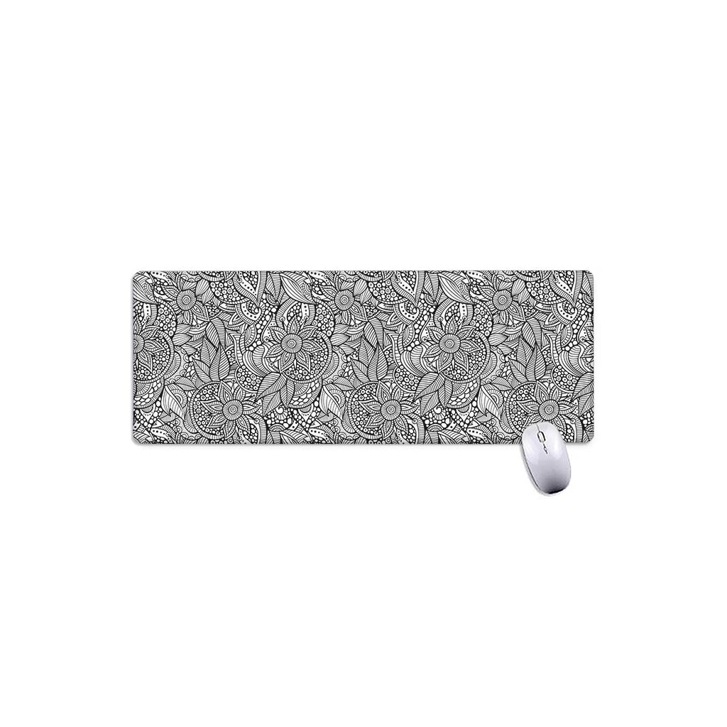 Monochrome Zentangle Pattern Print Extended Mouse Pad
