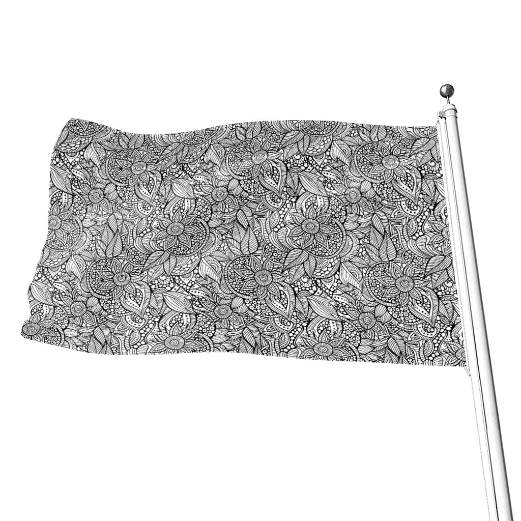 Monochrome Zentangle Pattern Print Flag