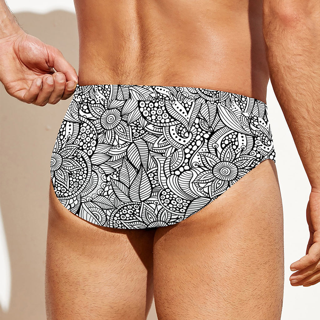 Monochrome Zentangle Pattern Print Men's Swim Briefs