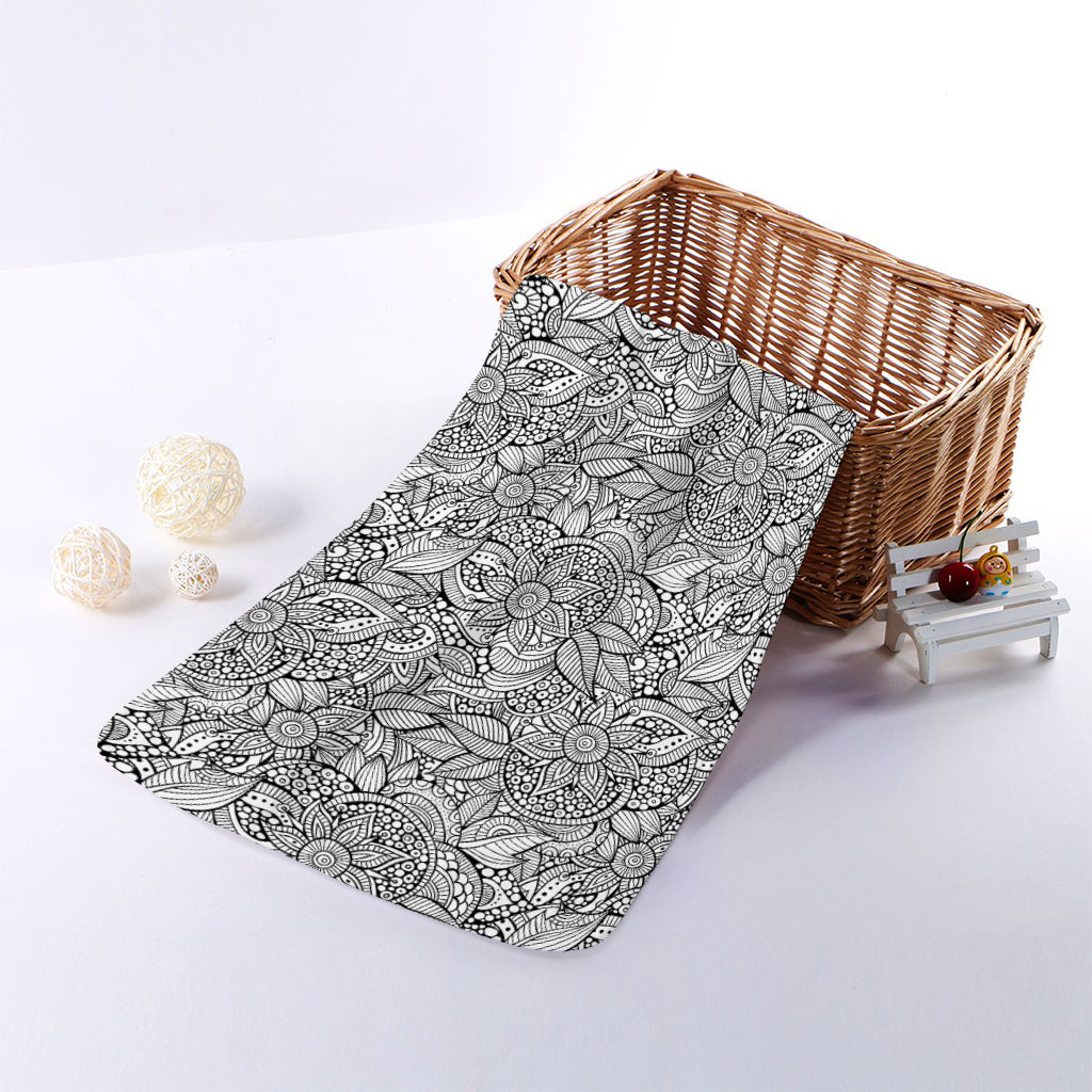 Monochrome Zentangle Pattern Print Towel