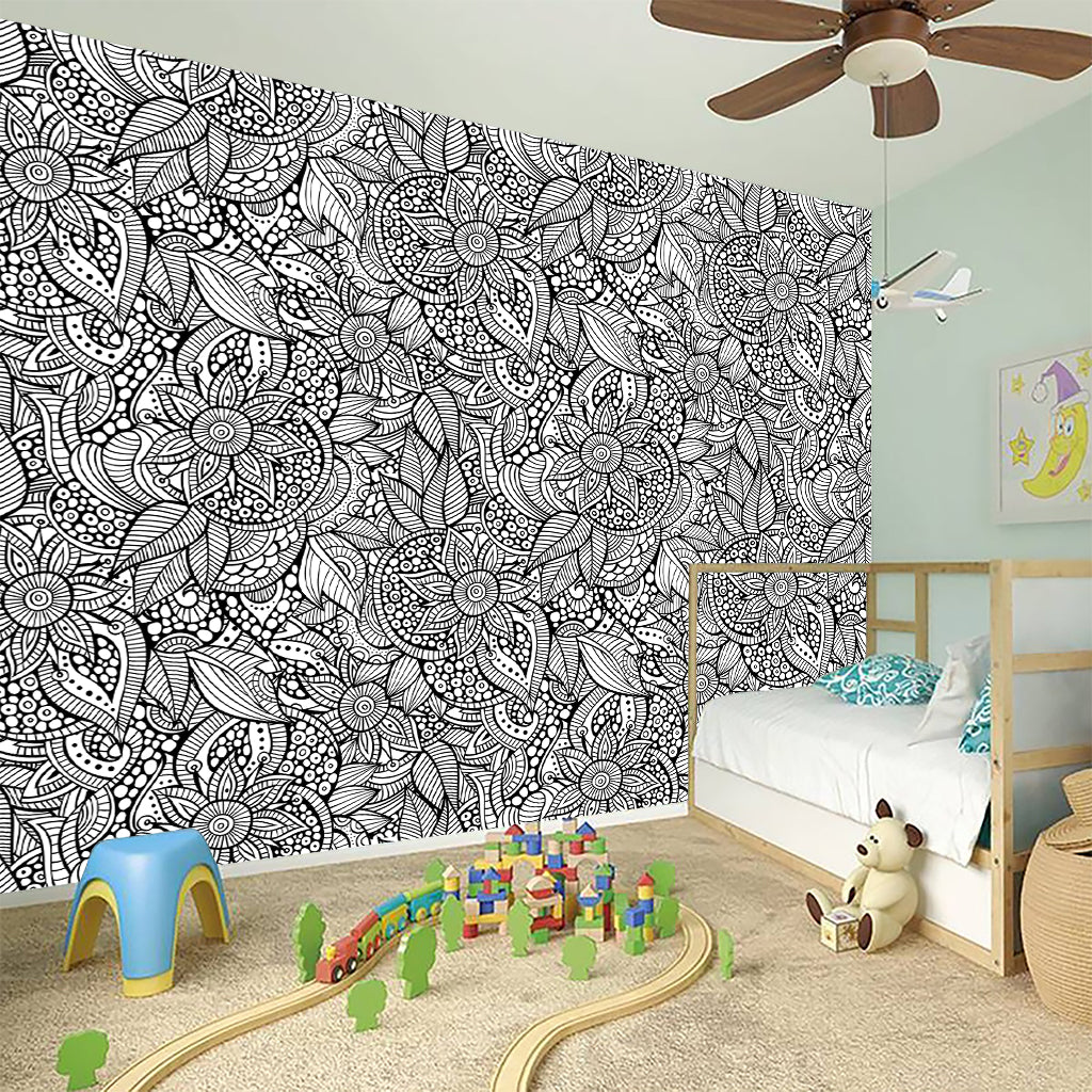 Monochrome Zentangle Pattern Print Wall Sticker