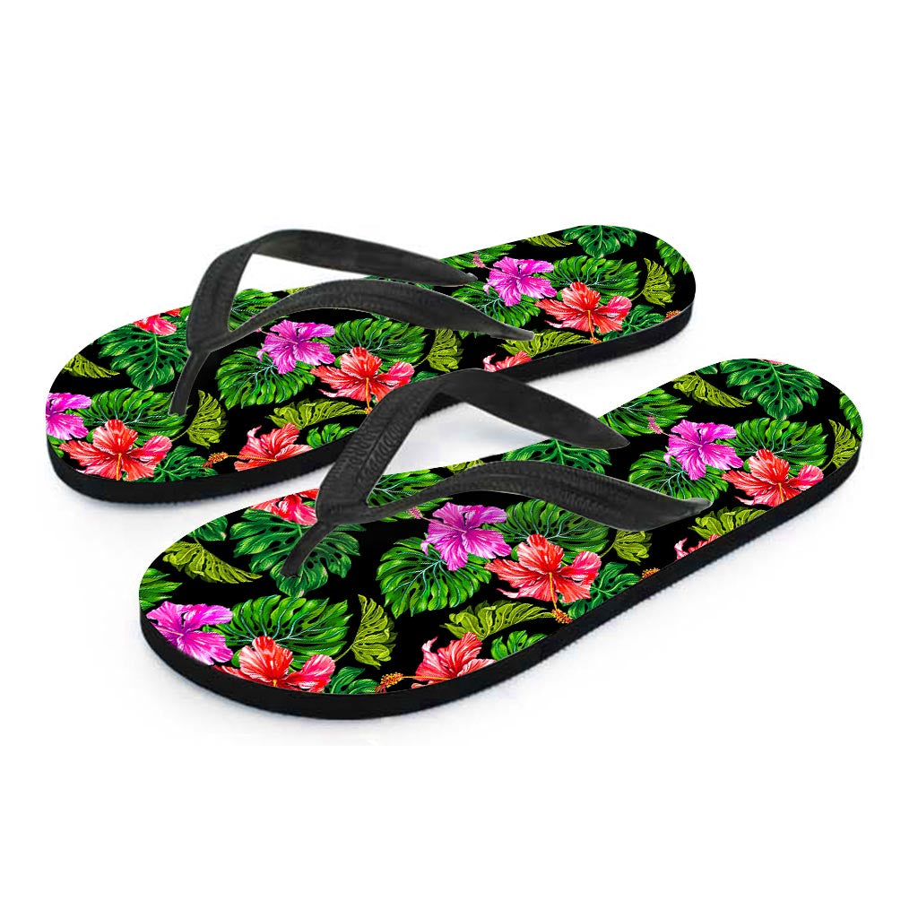 Monstera Hibiscus Hawaii Pattern Print Flip Flops