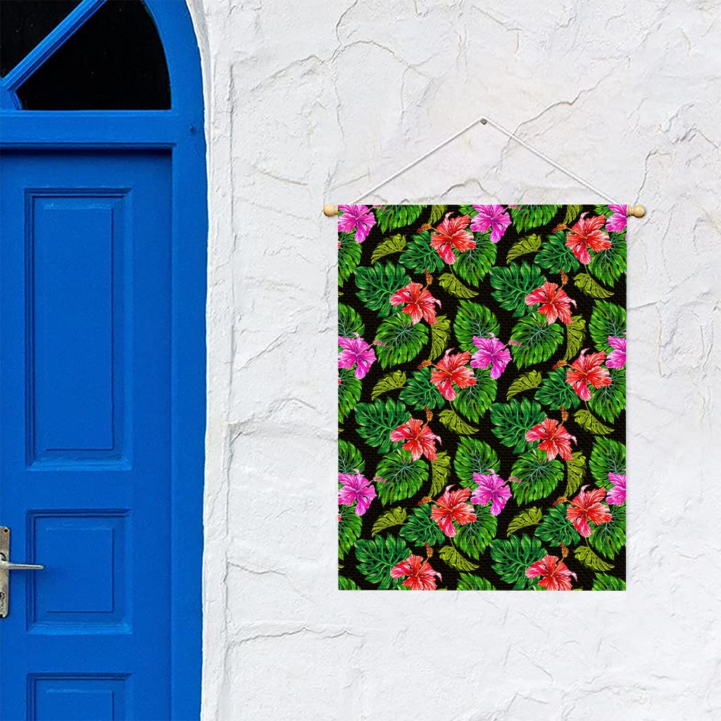 Monstera Hibiscus Hawaii Pattern Print Garden Flag