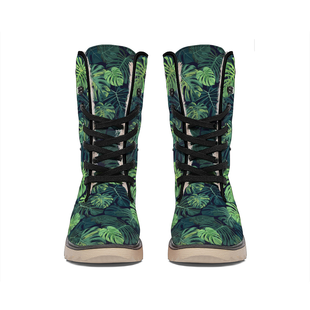 Monstera Palm Leaves Pattern Print Winter Boots