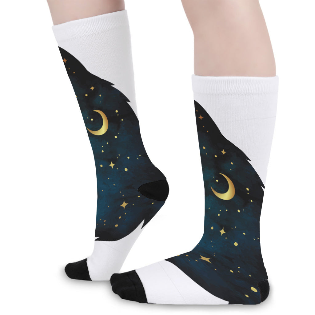 Moon And Stars Wolf Spirit Print Long Socks