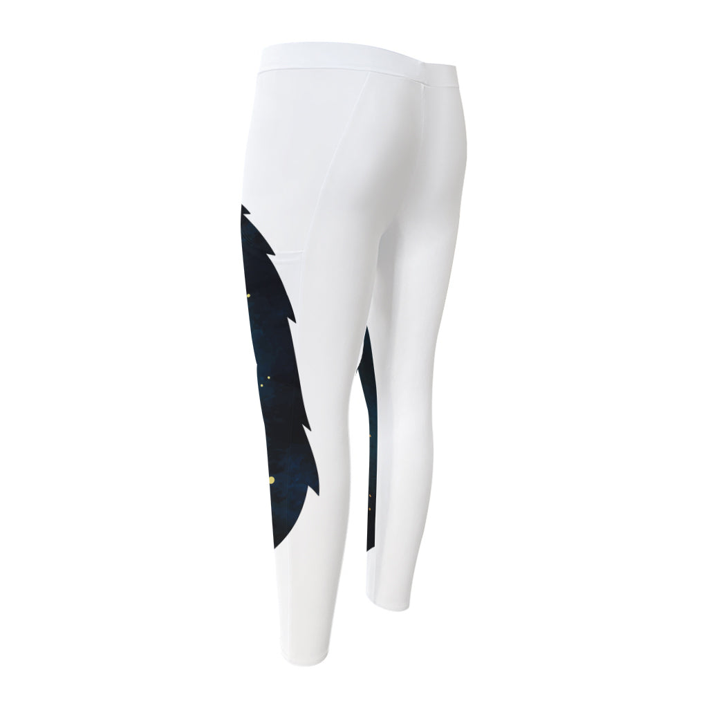 Moon And Stars Wolf Spirit Print Men's Compression Pants