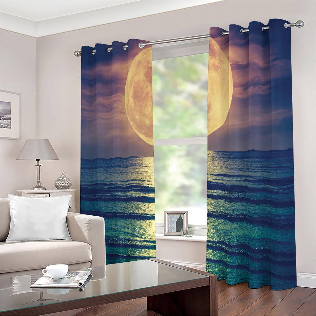 Moon Beach Print Extra Wide Grommet Curtains