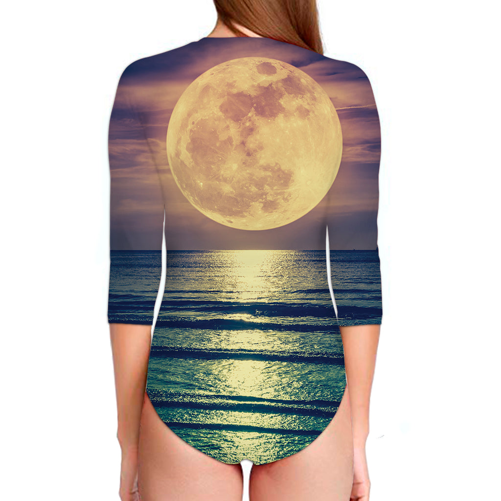 Moon Beach Print Long Sleeve Swimsuit