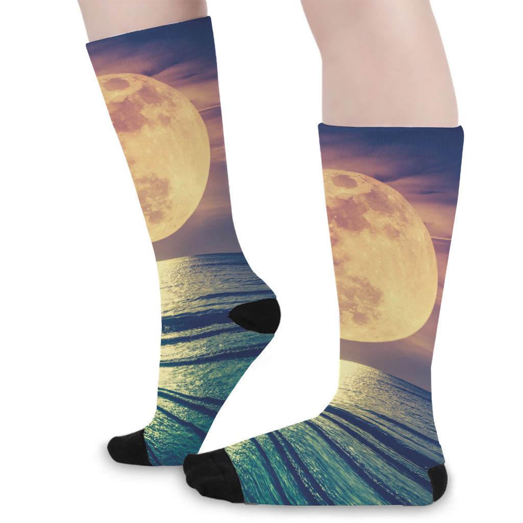 Moon Beach Print Long Socks