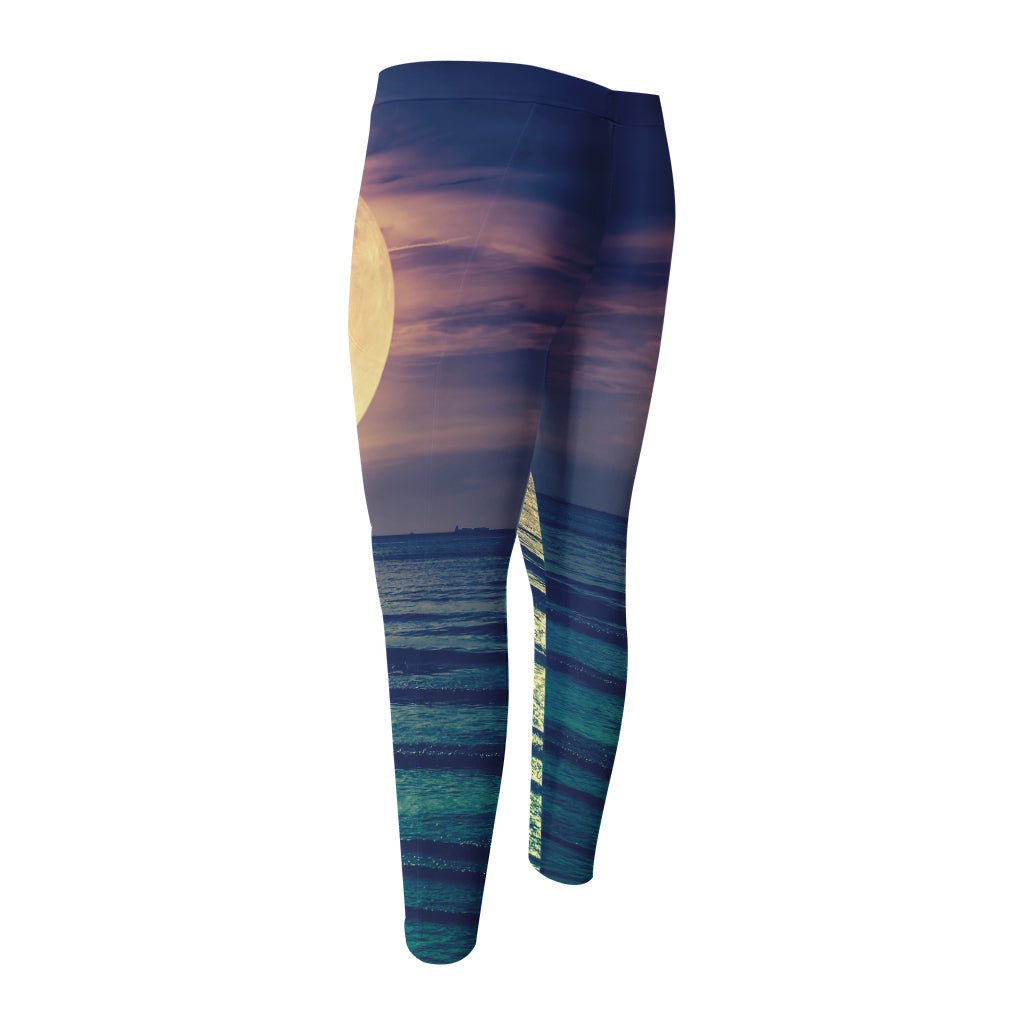 Moon Beach Print Men's Compression Pants