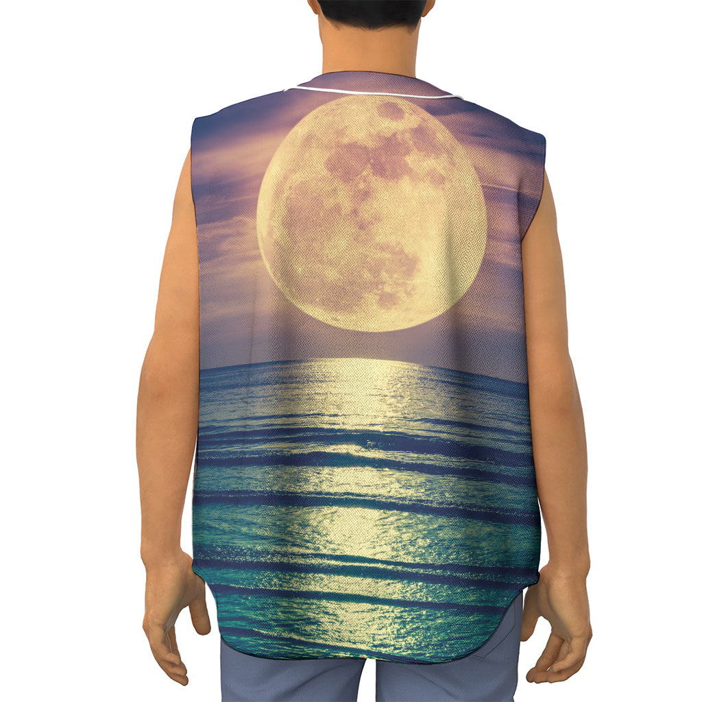 Moon Beach Print Sleeveless Baseball Jersey