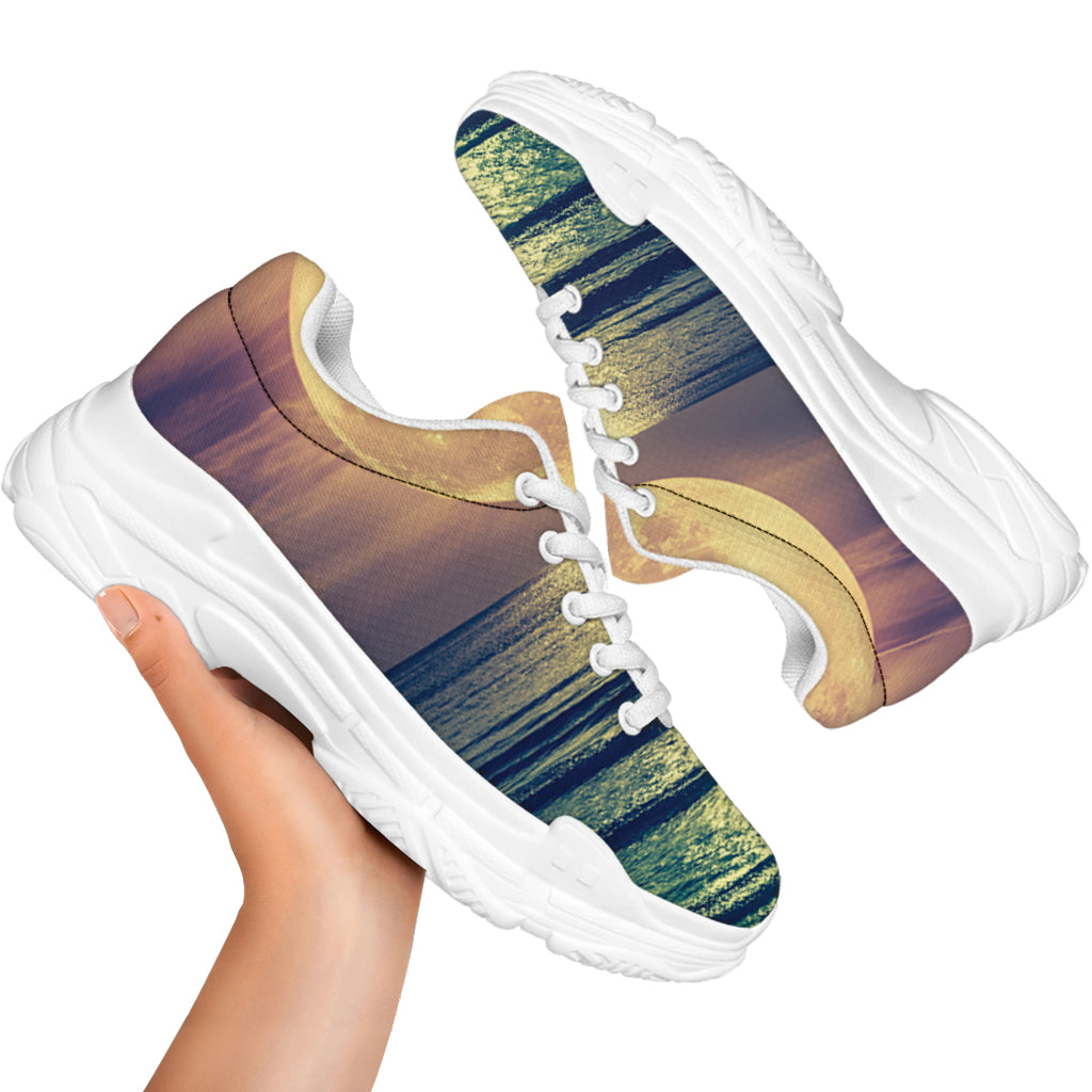 Moon Beach Print White Chunky Shoes