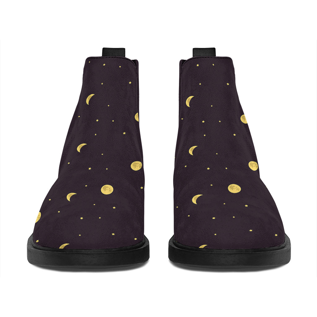 Moon Phase And Stars Pattern Print Flat Ankle Boots