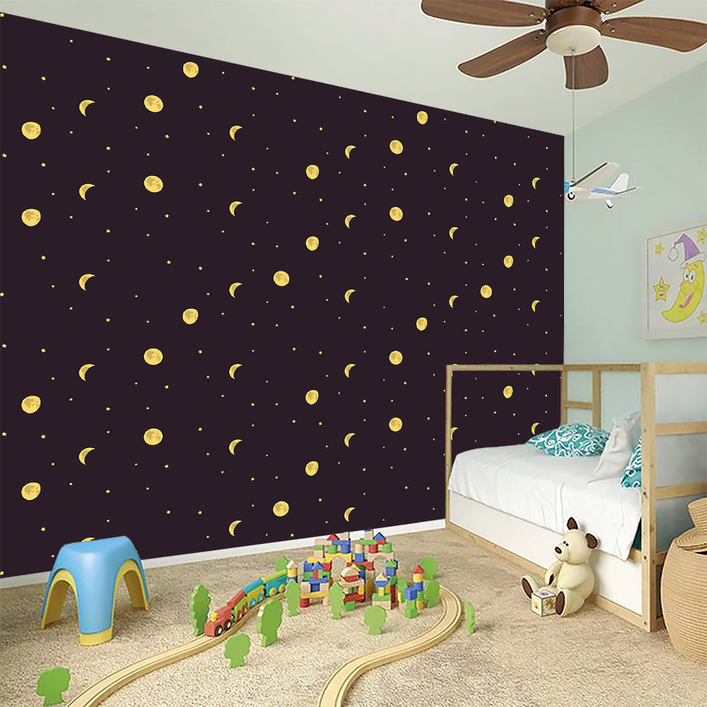 Moon Phase And Stars Pattern Print Wall Sticker