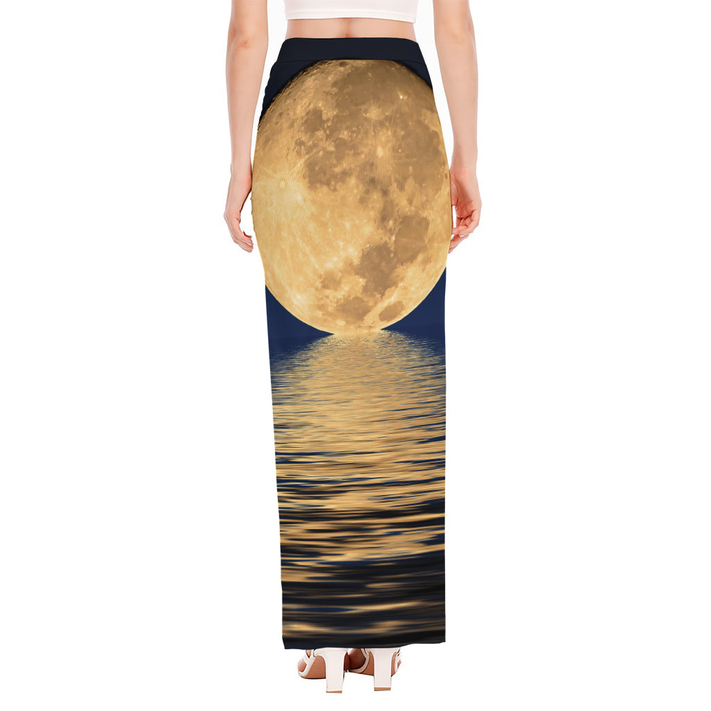 Moonlight On The Sea Print High Slit Maxi Skirt