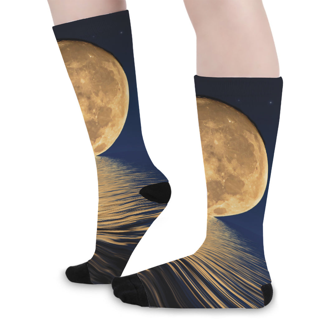 Moonlight On The Sea Print Long Socks