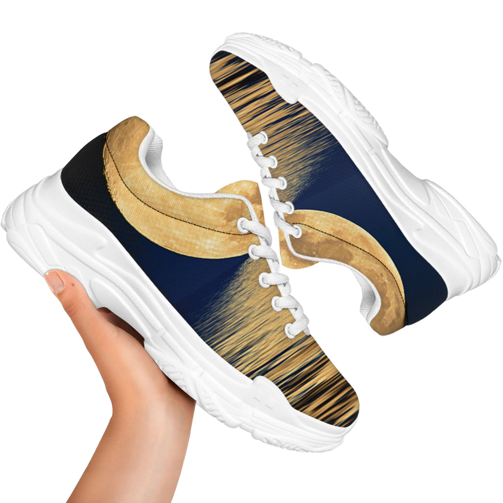 Moonlight On The Sea Print White Chunky Shoes