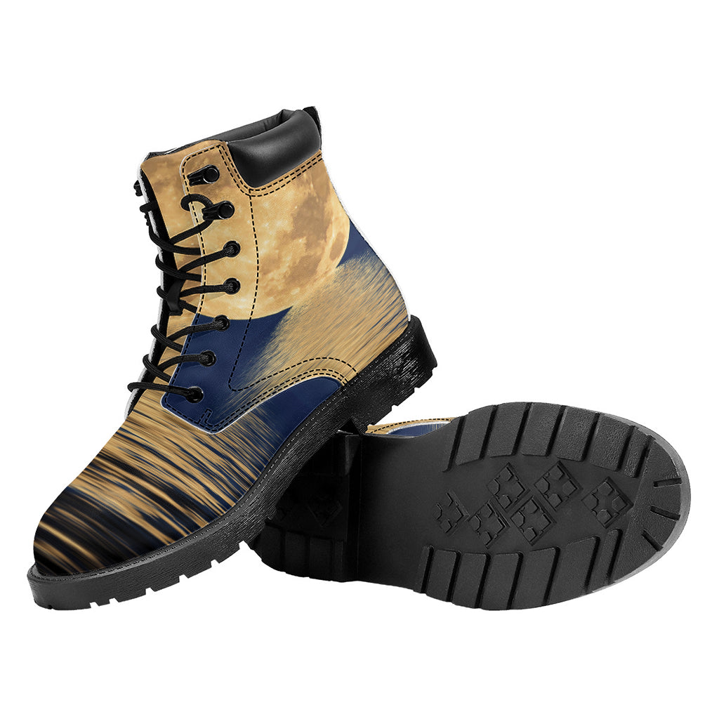 Moonlight On The Sea Print Work Boots