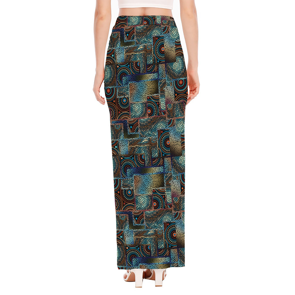 Mosaic Patchwork Pattern Print High Slit Maxi Skirt
