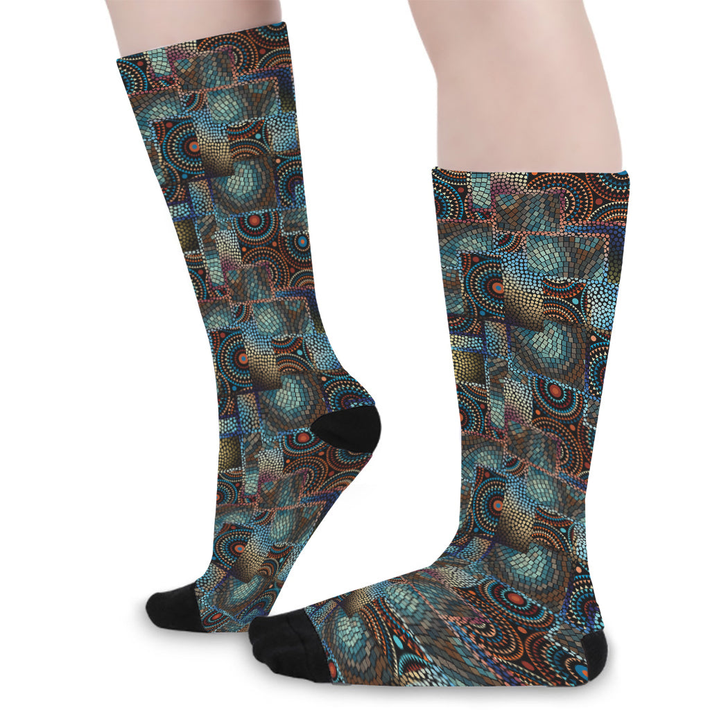 Mosaic Patchwork Pattern Print Long Socks