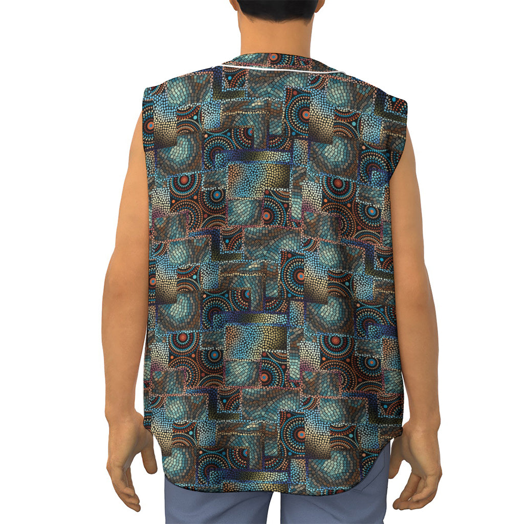 Mosaic Patchwork Pattern Print Sleeveless Baseball Jersey