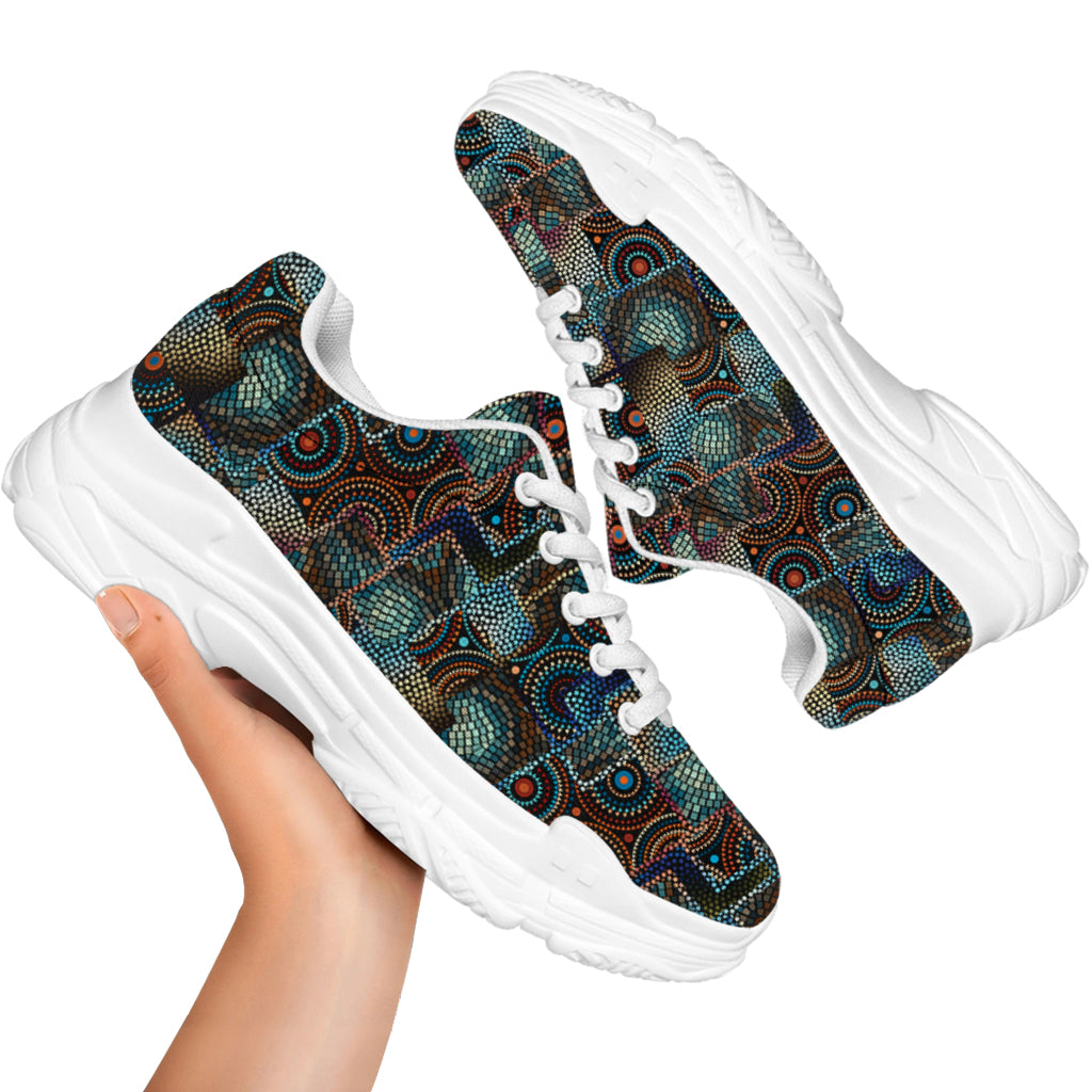 Mosaic Patchwork Pattern Print White Chunky Shoes