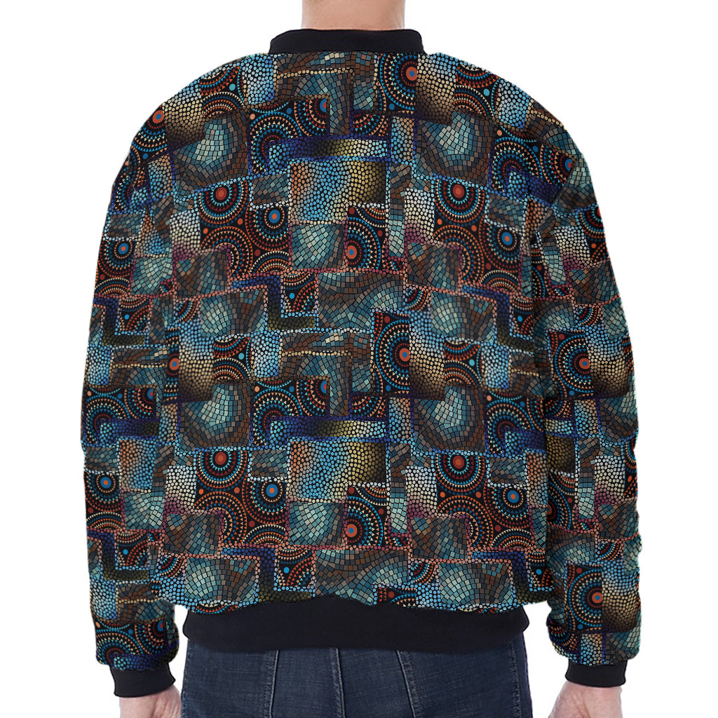 Mosaic Patchwork Pattern Print Zip Sleeve Bomber Jacket